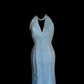 Light blue halter neck rhinestone fitted long ball gown R6671