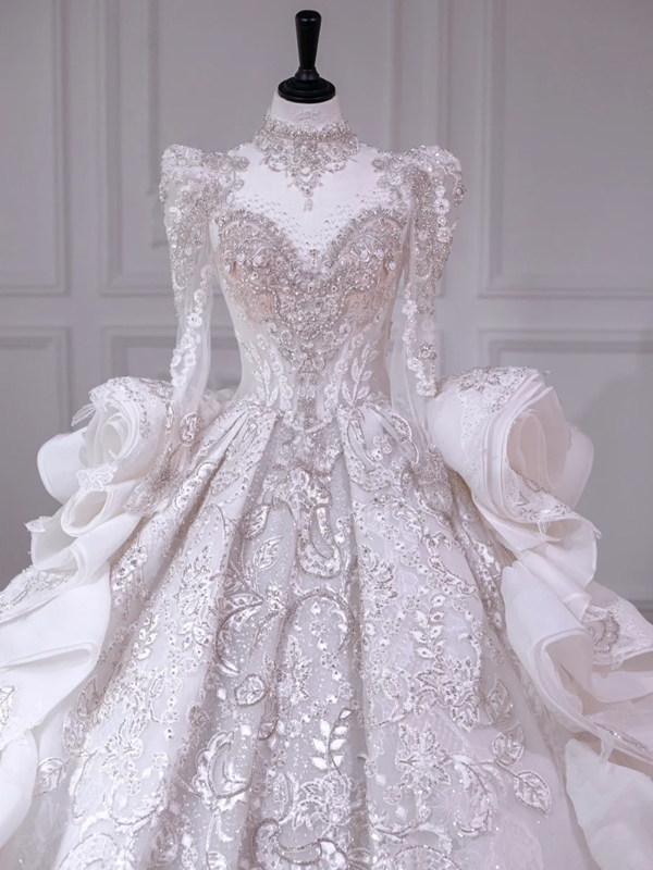 White bottom bright diamond slim waist classical temperament puffy skirt long dress bridal gown R5872