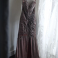 Dark red halter-neck, fitted, pleated, fishtail skirt, long ball gown R6751
