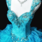 Light blue halter-neck fitted long ball gown with a flared skirt R8694