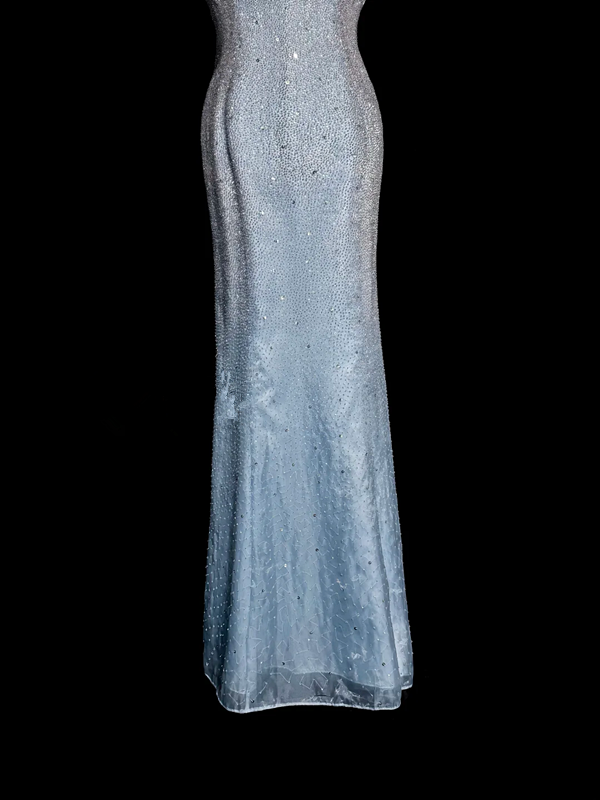 Light blue halter neck rhinestone fitted long ball gown R6671