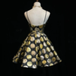 Black background circular pattern suspender waist puffy A-line skirt short skirt homecoming dress R4938
