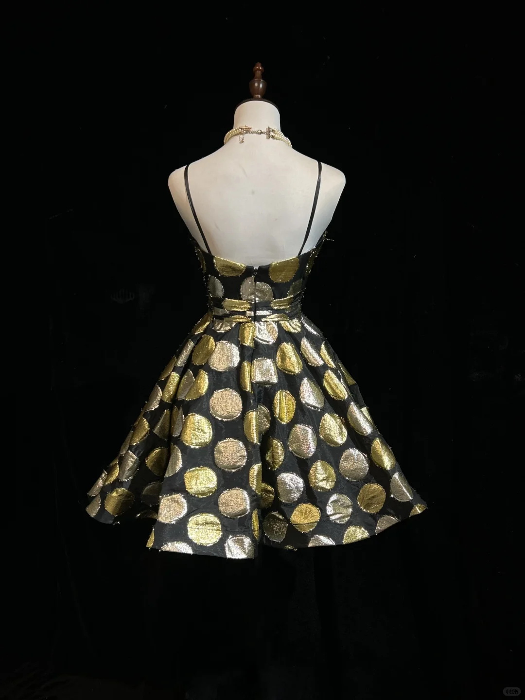 Black background circular pattern suspender waist puffy A-line skirt short skirt homecoming dress R4938