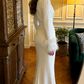 White long-sleeved, fitted, bodycon, elegant ball gown R8603
