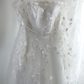 White sheer printed long-sleeved fitted ball gown R6790