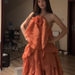 Orange halter-neck long puffy sexy ball gown R8074