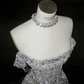 White one-shoulder diamond slim waist A-line elegant long skirt, prom dress R5640