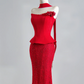 Red strapless fitted waist sexy top with lace bodycon skirt ball gown, wedding dress R8137