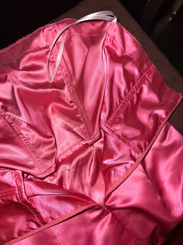 Pink strapless fitted mermaid skirt long ball gown R7029