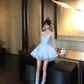 Light blue suspender satin waist slim fit princess skirt homecoming dress R5060