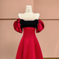 Red off-the-shoulder fitted A-line long ball gown R8416