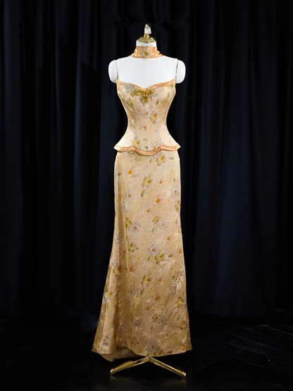 Yellow strapless fitted long ball gown/bridal dress R8937
