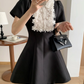 Black short skirt white formal neckline waist slim A-line short skirt homecoming dress R4208