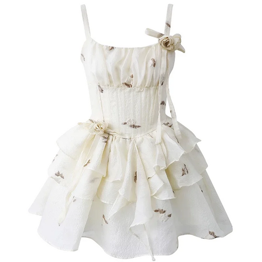 White suspenders waist slim cake cute short skirt homecoming dress R5241