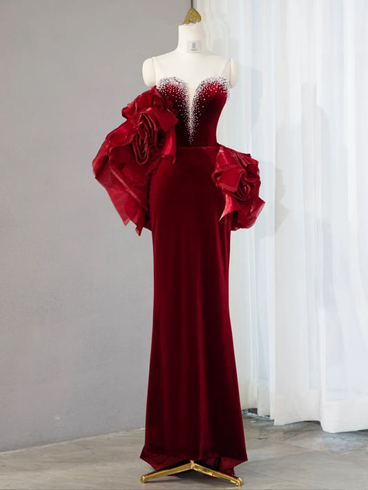 Red strapless, fitted, bodycon, long mermaid skirt ball gown/bridal dress R9027