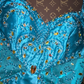 Lake blue halter neck rhinestone fitted waist elegant fairy long ball gown R6910
