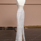 Light-colored strapless rhinestone-embellished fitted long elegant ball gown, bridal dress R8329