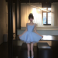 Light blue suspender satin waist slim fit princess skirt homecoming dress R5060