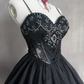 Black suspender diamond waist slim A-line short dress homecoming dress R4898