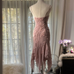 Light pink halter-neck fitted waist slim-fitting irregular hem midi ball gown R7706