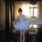 Light blue suspender satin waist slim fit princess skirt homecoming dress R5060