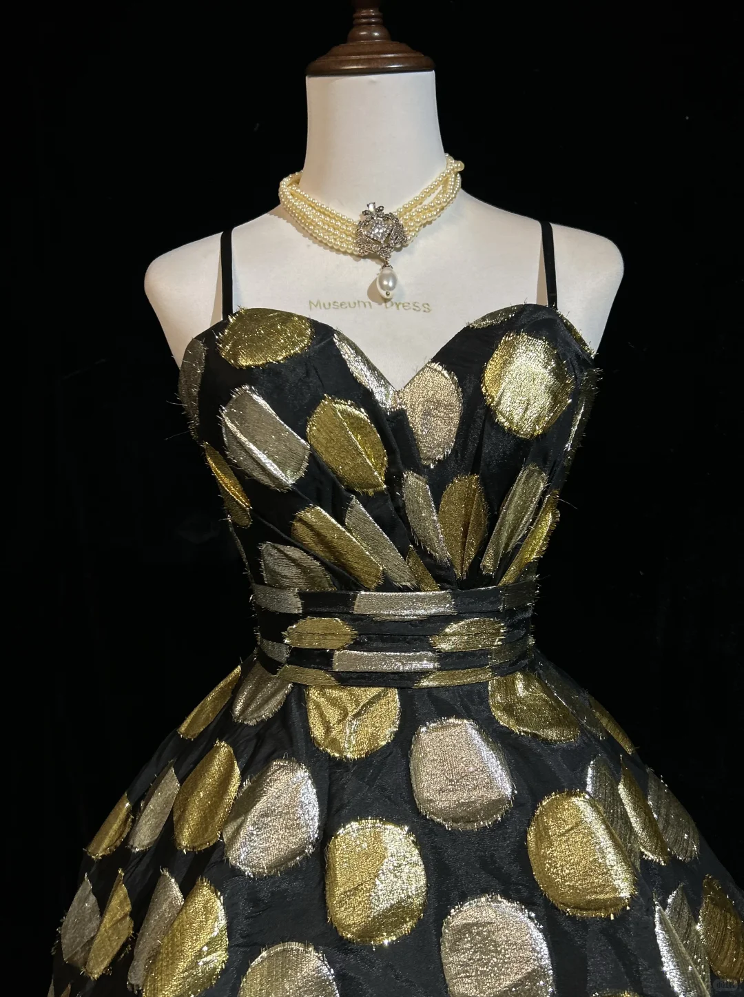 Black background circular pattern suspender waist puffy A-line skirt short skirt homecoming dress R4938