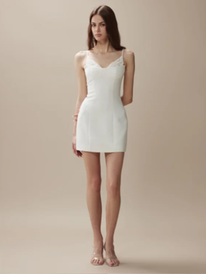 White suspender lace sexy waist slimming hip skirt homecoming dress R4364