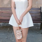 White suspender waist A-line mini skirt homecoming dress R4491