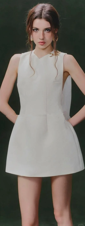 White sleeveless waist A-line short skirt homecoming dress R4857