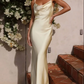 Light champagne satin halter-neck sexy fitted ball gown R8663