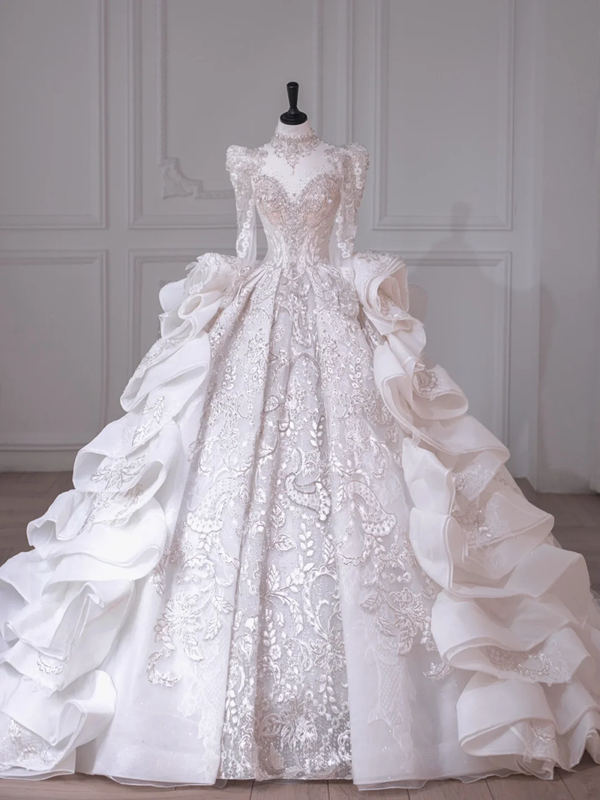 White bottom bright diamond slim waist classical temperament puffy skirt long dress bridal gown R5872