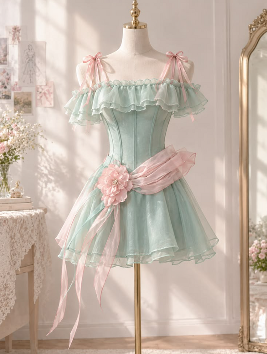 Fresh Chiffon Applique Women's Homecoming Dress Mint Green Corset Short Prom Dress Birthday Dress RS2813