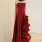 Red strapless fitted long ball gown R6471