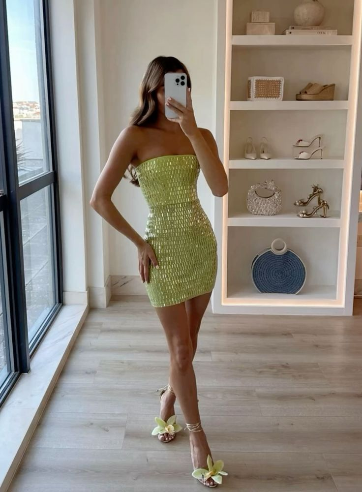 Green tube top slim waist hip skirt homecoming dress R5520