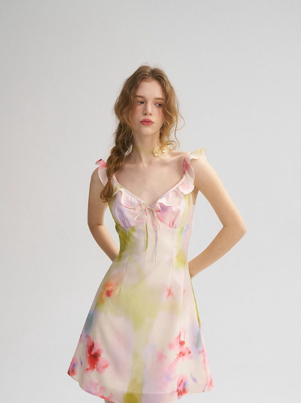 Ruffled suspender dress holiday short skirt French fairy short skirt R2699