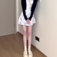 Gentle temperament blue suspender dress beautiful unique waist A-line short skirt R0861