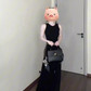 French black sleeveless vest dress 2025 new style temperament high-end waist A-line long skirt R0420