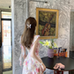 French holiday pink oil painting fairy floral long skirt female summer beautiful dress R3905