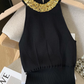 Black French heavy-duty halter neck knitted dress for women new beaded waist and hip short skirt R3957