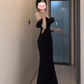 Little black dress, elegant high-end evening dress, high-end hip-wrapped tube top dress R0468