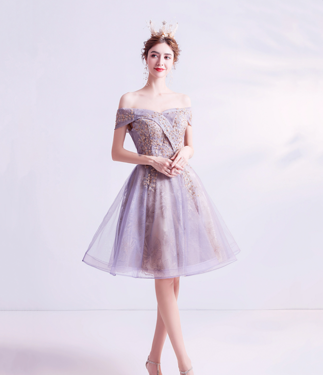 Elegant Purple Homecoming Dress , Tulle Embroidery Corset Mini Evening Dress RS1454