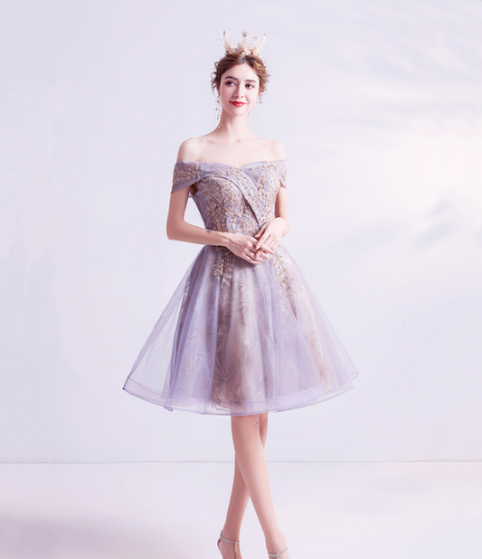 Elegant Purple Homecoming Dress , Tulle Embroidery Corset Mini Evening Dress RS1454