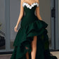 Dark green tube top dress with white three-dimensional flowers, slim waist and skirt, prom dress R5314