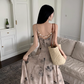 Fairy new Chinese style ink-dyed dress design backless holiday style suspender long dress R1724