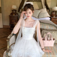 White tulle polka dot halter dress for women's summer French dress R4785