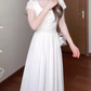 Elegant and decent skirt, gentle style, beautiful waist A-line white dress R0717
