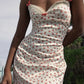 White suspenders, red florals, slim waist, A-line short skirt, homecoming dress R3349