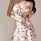 French retro floral sexy waist suspender dress A-line short skirt R2826