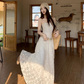 Gentle white moonlight dress hollow embroidery unique waist skirt wear tube top skirt R1704