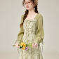 Spring new temperament green floral dress travel holiday dress R1924
